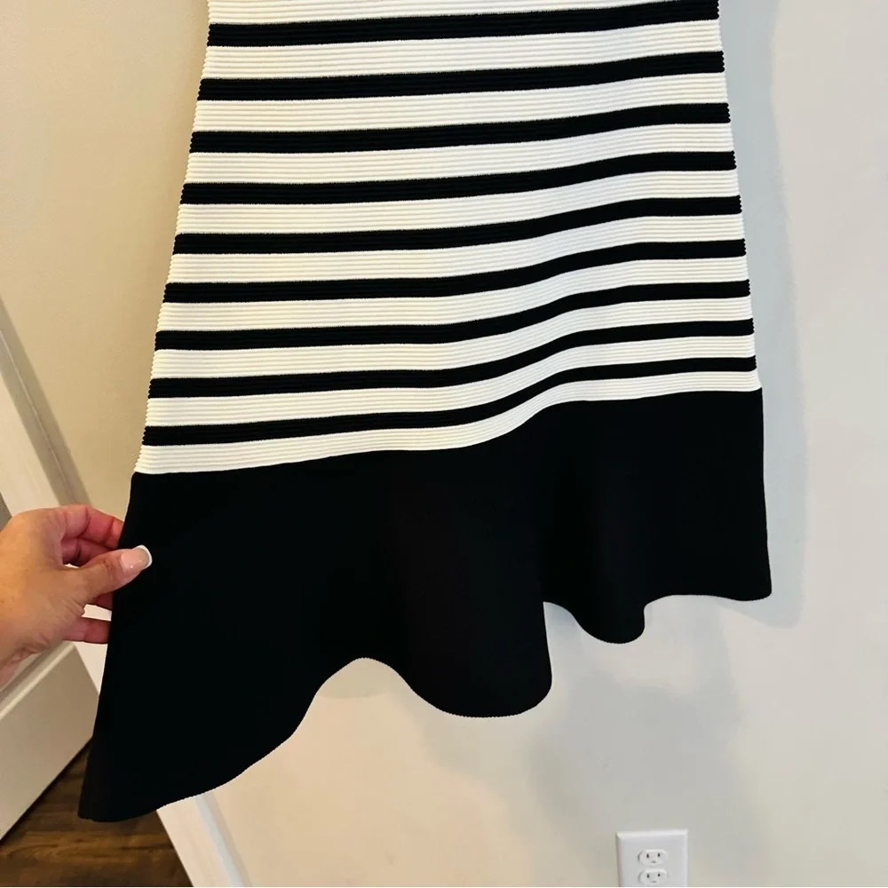 Kate Spade drop waist Scuba dress XXS black ivory stripe fit & flare